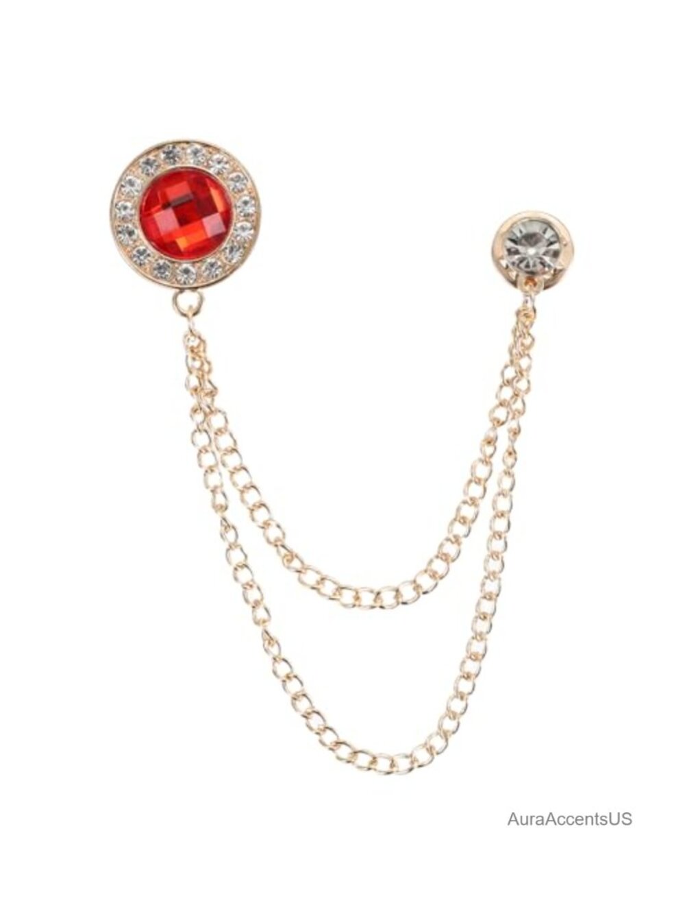 Alloy & Rhinestone Hanging Chain Brooch Pin, Round Crystal Gem Badge for Suit &